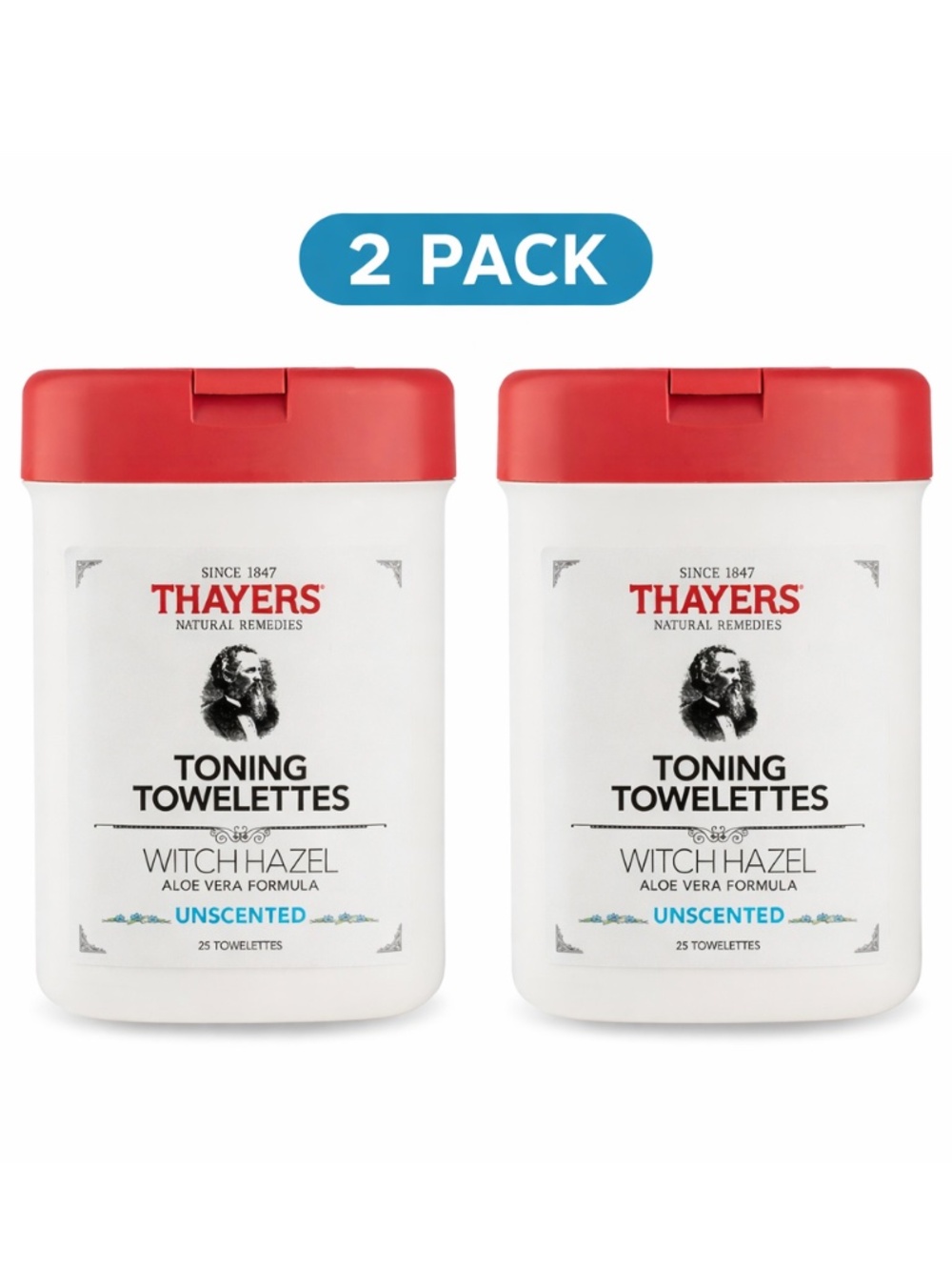 2-Pack Thayers Unscented Witch Hazel Toning Towelettes (50 Count Total)